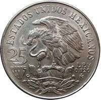 Mexico 1968 25 Peso Olympics 72% Large Silver Coin EAGLE w serpent 