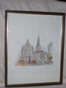 Watercolor Amagertorv Fontaine Danish Artist Mads Stage  