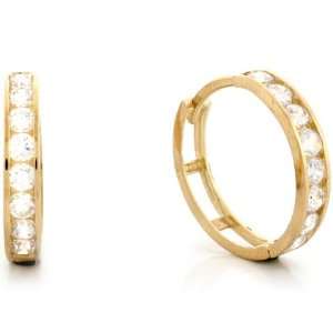 10k Yellow Gold Round Cut CZ Channel Set Pretty 3.2mm Huggie Earrings