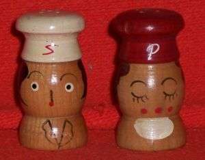 Vintage Made in Japan Wooden People Heads S&P Set NR  