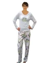 Monkey Face Pajama Set, Womens 100% Cotton Printed Long Sleeve Tee 