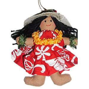  Hawaiian Christmas Fabric Ornament Hula Girl in MuuMuu 