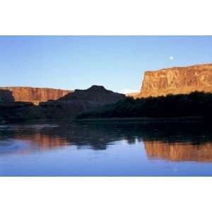  Moon & Cliffs at Sunrise Above Green River, Mineral Bottom 