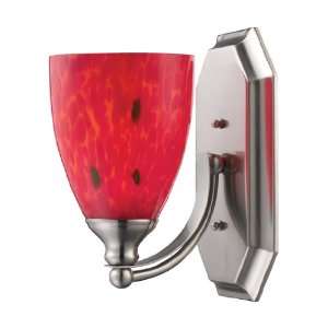   FR 1 Light Vanity In Satin Nickel and Fire Red Glass