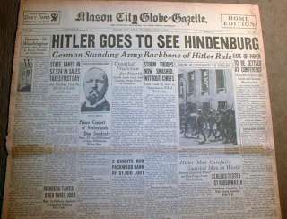   headline German leader HITLER MEETS HINDENBURG Purges NAZI PARTY