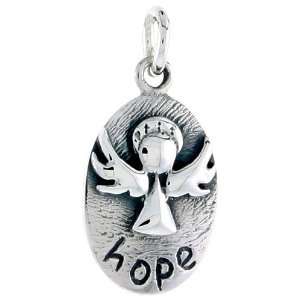   Angel (HOPE) Inspirational Pendant (w/ 18 Silver Chain), 3/4 inch