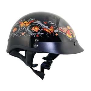   Outlaw Gloss Black Orange Skullflies Half Helmet   Large Automotive