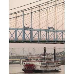  on Ohio River and, Roebling Suspension Bridge, Cincinnati, Ohio 