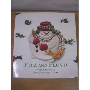    Fitz & Floyd Plaid Christmas Snowman Canape Plate 