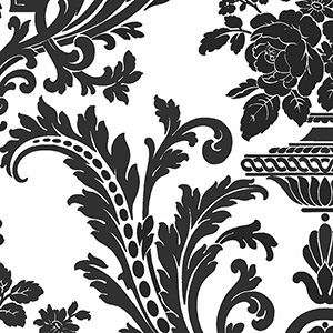 Black & White Floral Vase Damask Wallpaper SD25668  