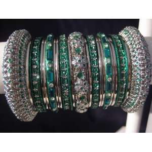 Indian Bridal Collection Panache Indian Green Bangles Set in Silver 