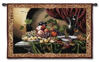 TUSCAN FEAST GRAPES & WINE ART TAPESTRY WALL HANGING  