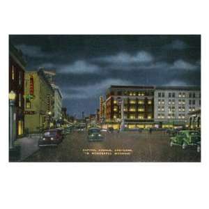 Cheyenne, Wyoming, View of Capitol Avenue at Night Premium Poster 