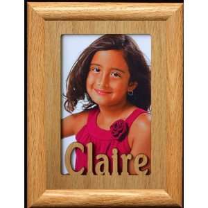 5x7 Claire ~ Portrait Laser Cut Oak PHOTO NAME FRAME ~ Holds a 4x6 or 
