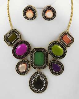   Deco Art & Black layered Design Collar Necklace Earrings Jewelry