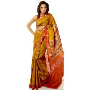   Sari with Woven Trees on Anchal   Pure Silk 