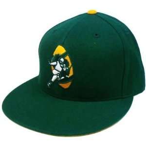 MITCHELL NESS FLAT BILL HAT FITTED 7 THROWBACK VINTAGE LOGO GREEN BAY 