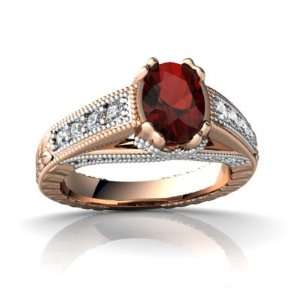  14k Rose Gold Oval Genuine Garnet Antique Style Ring Size 8.5 Jewelry