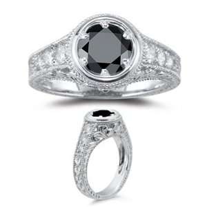  .75CT Vintage Black & White Diamond Engagement Ring Vintage Antique 