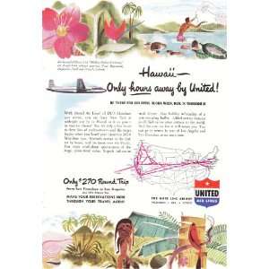   Ad Hawaii United Airlines Vintage Travel Print Ad 