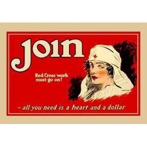 Vintage Art Join   Red Cross Work Must Go On   Giclee Fine Art Canvas 
