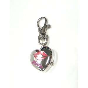 Silver Stainless Pocket Key Chain Mini Clock Chrome Metallic HEART 