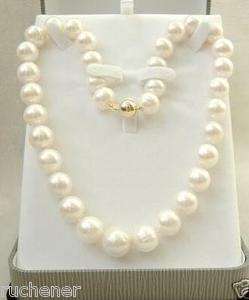 10mm White Akoya Cultured Pearl Necklace 18+14K Solid Gold Clasp 