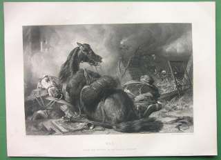 LANDSEER War Horses in Battle Wounded  SUPERB Antique Print  