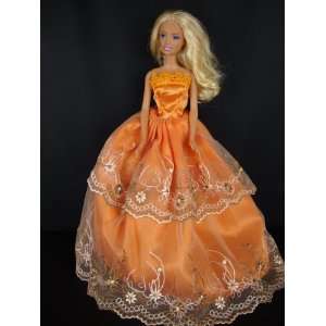  Orange Party Dress with White and Brown Lace Made to Fit 