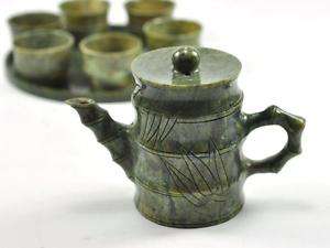 pc SET Vintage Chinese Handcrafted JADE Bamboo teapot  