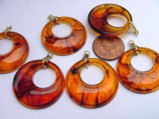 Vintage Large 28mm Tortoise Lucite Hoop Beads Charms  