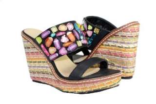 Vinda   IV Multicolored Stone Wedge   Black