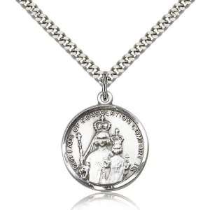 925 Sterling Silver O/L Our Lady of Consolation Medal Pendant 1 x 3/4 