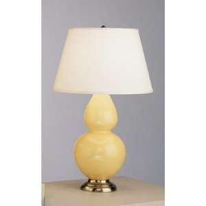   Table Lamp, Antique Silver Finish with Butter Glass with Pearl Dupioni