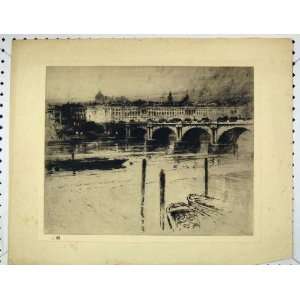  Antique Print View Bridge River Thames Boats London