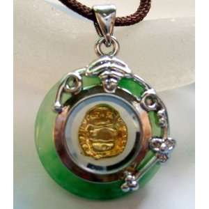   Green Jade Alloy Metal Buddhist Buddha Amulet Pendant 