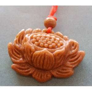  Goldstone Gem Tibet Buddhist Auspicious Lotus Amulet 