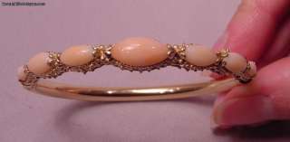 Beautiful Vintage Coral 14k Gold Bangle Bracelet  