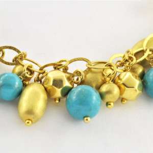 Modern Sterling Vermeil Turquoise & Gold Bead Bracelet  