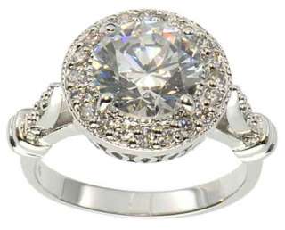 Round CZ Royal Crown Silver Wedding Engagement Ring  