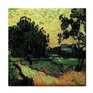   with the Chateau of Auvers at Sunset By Vincent Van Gogh Tile Trivet