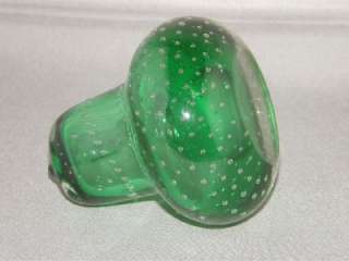 Green Art Solid Glass Bell Shaped Paperweight Controlled Bubble 8cm 