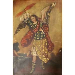  Archangel Angel Uriel with Fire in Hand Cuzco Oil Painting 