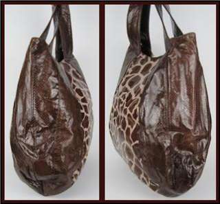 BEIRN Jenna Brown & Tan Snakeskin Giraffe printed lg tote shoulder bag 