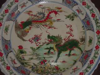 beautiful Chinese Rose porcelain kylin and Phoenix Plates  