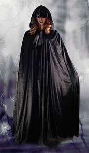   Hooded Black Velvet Cape Clubwear Shawl Wicca Wedding Costume  