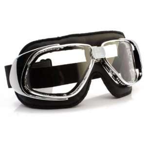  Nannini Chrome/Black Clear Anti Fog Rider Motor Goggles 