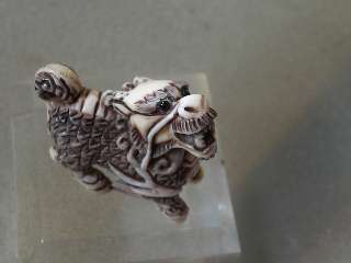 wonderful JAPANESE NETSUKE ox bone carving KIRIN Dragon Mythical 