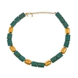  Kenneth Jay Lane   Polished Gold and Sea Green Rope Bead 