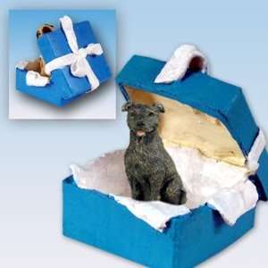   Bull Terrier Blue Gift Box Dog Ornament   Brindle